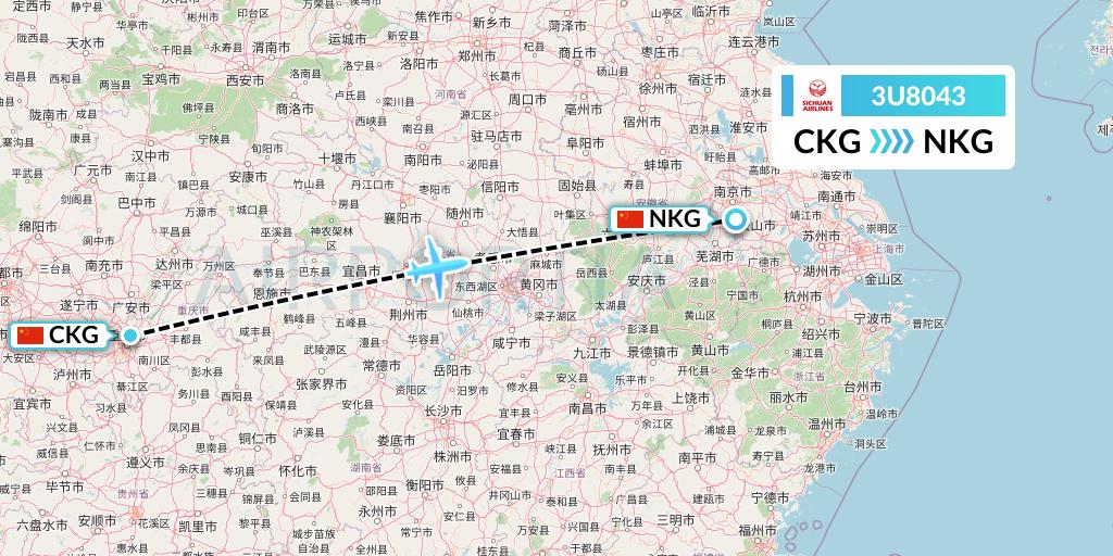 3U8043 Sichuan Airlines Flight Map: Chongqing to Nanjing