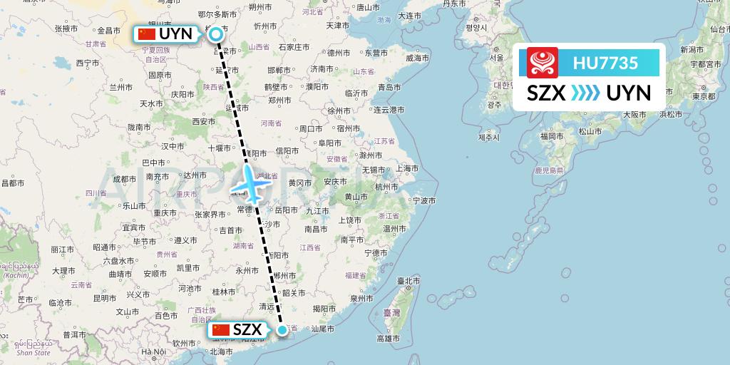 HU7735 Hainan Airlines Flight Map: Shenzhen to Yulin