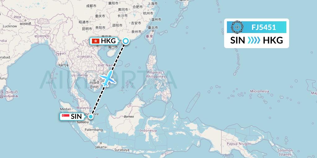 FJ5451 Fiji Airways Flight Map: Singapore to Hong Kong