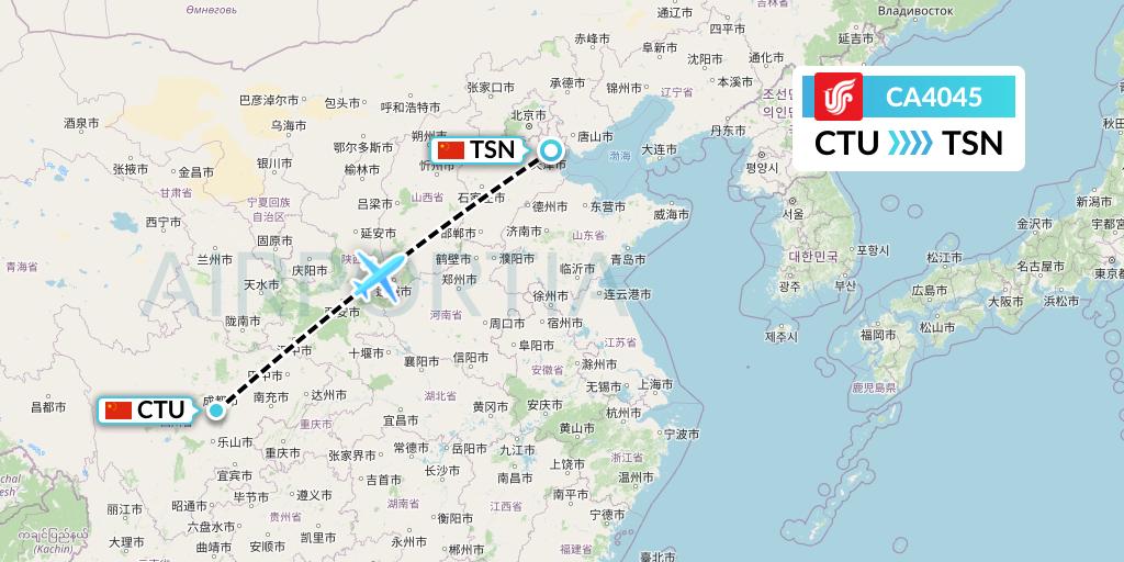 CA4045 Air China Flight Map: Chengdu to Tianjin