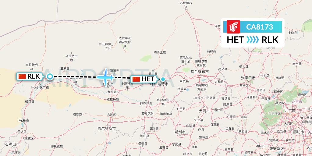 CA8173 Air China Flight Map: Hohhot to Bayannur