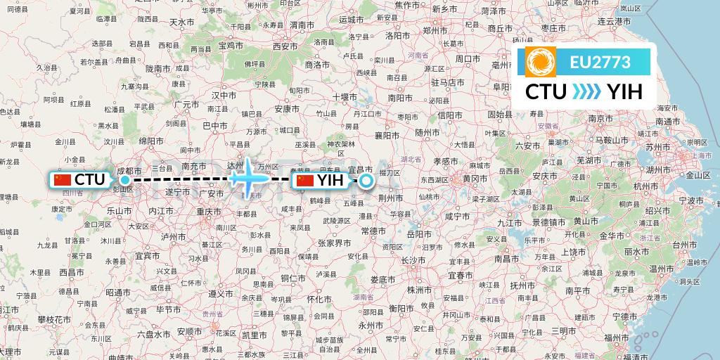 EU2773 Chengdu Airlines Flight Map: Chengdu to Yichang