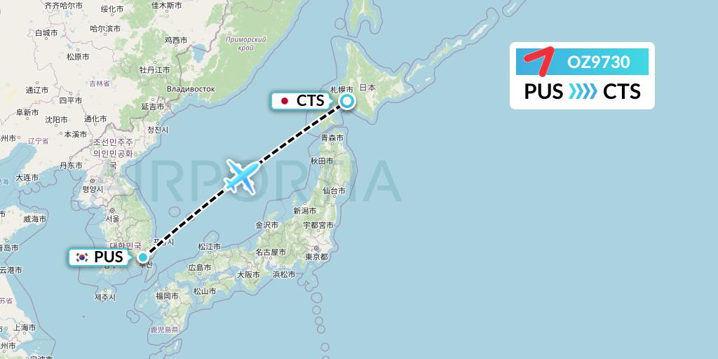 OZ9730 Asiana Airlines Flight Map: Busan to Sapporo