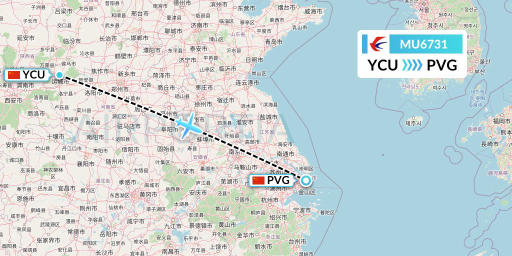 MU6731 China Eastern Airlines Flight Map: Yuncheng to Shanghai