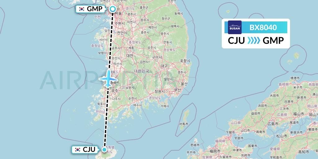 BX8040 Air Busan Flight Map: Jeju to Seoul