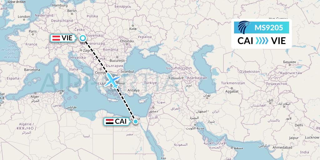 MS9205 EgyptAir Flight Map: Cairo to Vienna