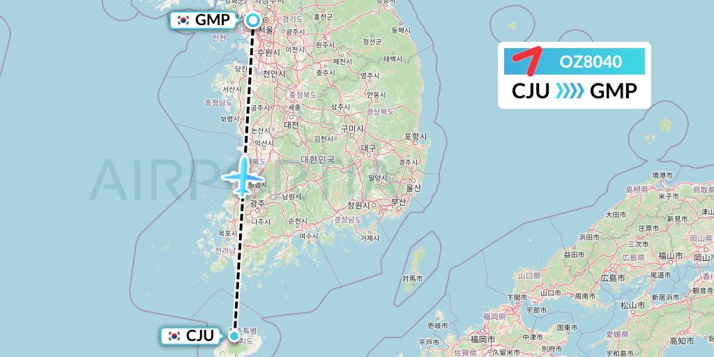 OZ8040 Asiana Airlines Flight Map: Jeju to Seoul
