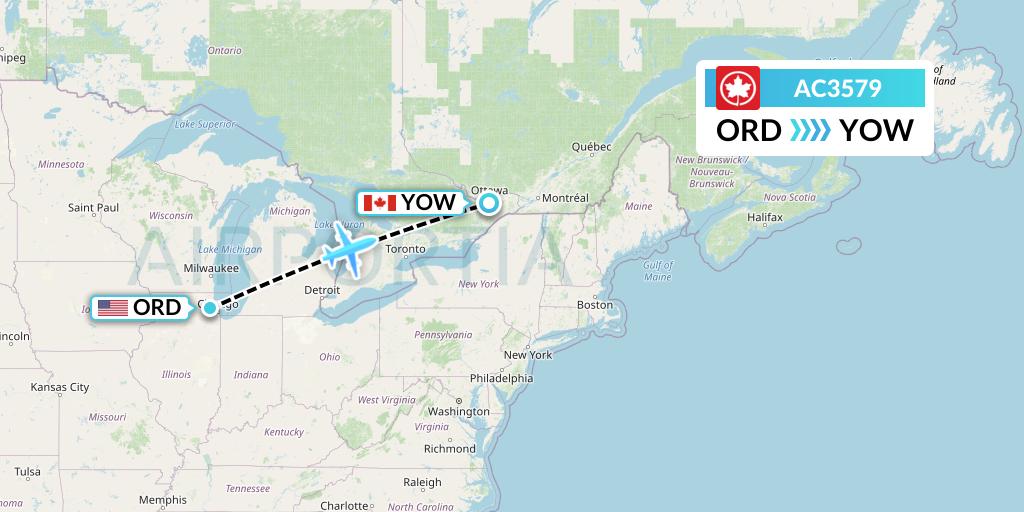 AC3579 Air Canada Flight Map: Chicago to Ottawa