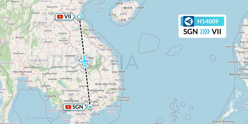 H14009 Hahn Air Systems Flight Map: Ho Chi Minh City to Vinh