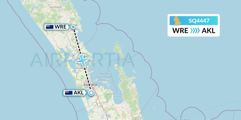 SQ4447 Singapore Airlines Flight Map: Whangarei to Auckland