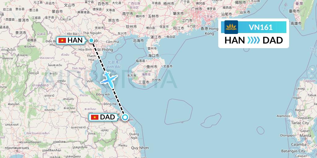 VN161 Vietnam Airlines Flight Map: Hanoi to Da Nang