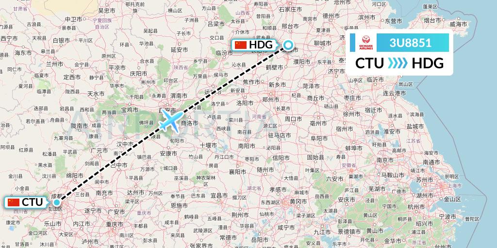 3U8851 Sichuan Airlines Flight Map: Chengdu to Handan