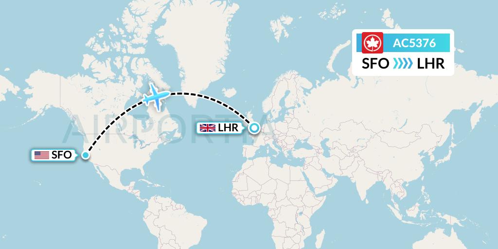 AC5376 Air Canada Flight Map: San Francisco to London