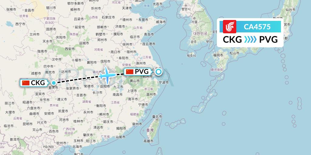 CA4575 Air China Flight Map: Chongqing to Shanghai