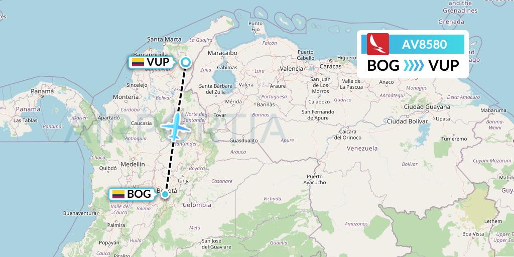AV8580 Avianca Flight Map: Bogota to Valledupar