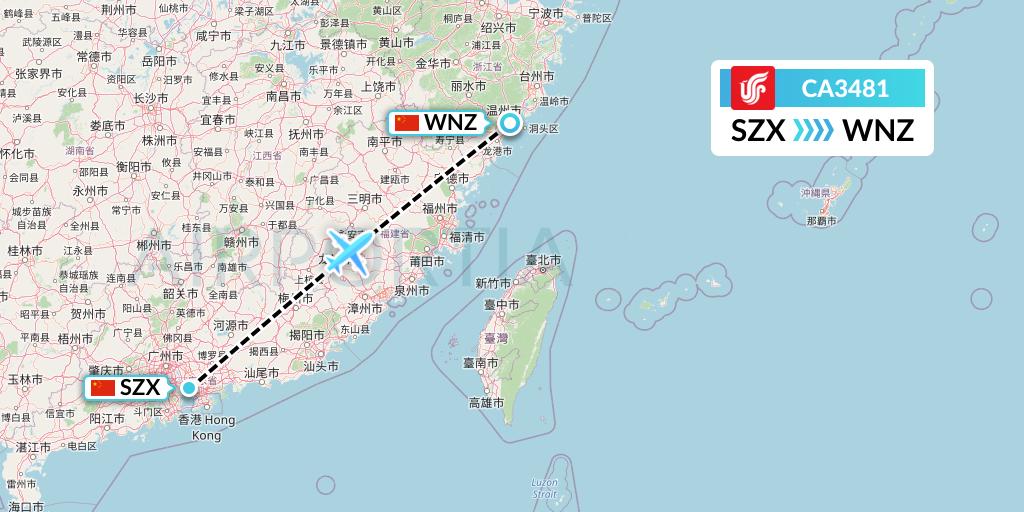 CA3481 Air China Flight Map: Shenzhen to Wenzhou