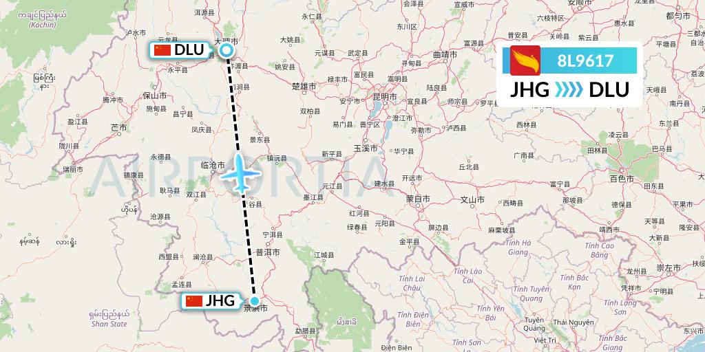 8L9617 Lucky Air Flight Map: Jinghong to Dali