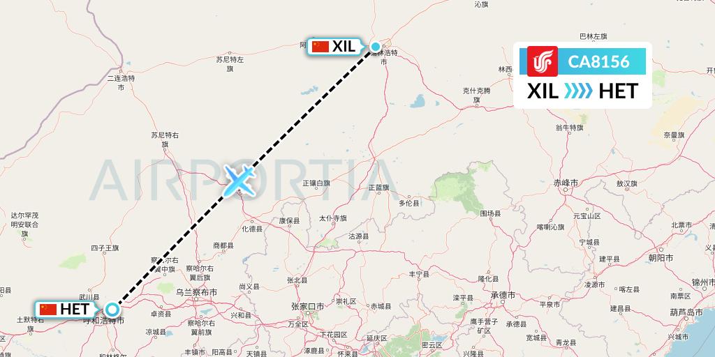 CA8156 Air China Flight Map: Xilinhot to Hohhot