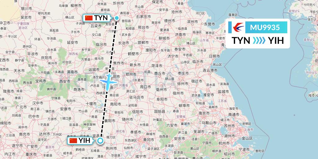 MU9935 China Eastern Airlines Flight Map: Taiyuan to Yichang