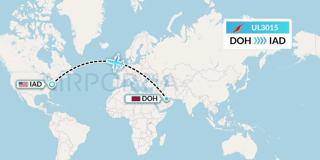 UL3015 SriLankan Airlines Flight Map: Doha to Washington