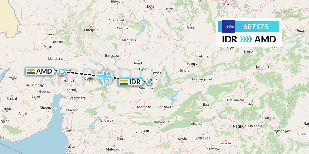 6E7175 IndiGo Airlines Flight Map: Indore to Ahmedabad