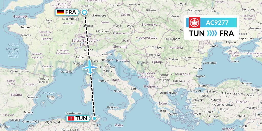 AC9277 Air Canada Flight Map: Tunis to Frankfurt