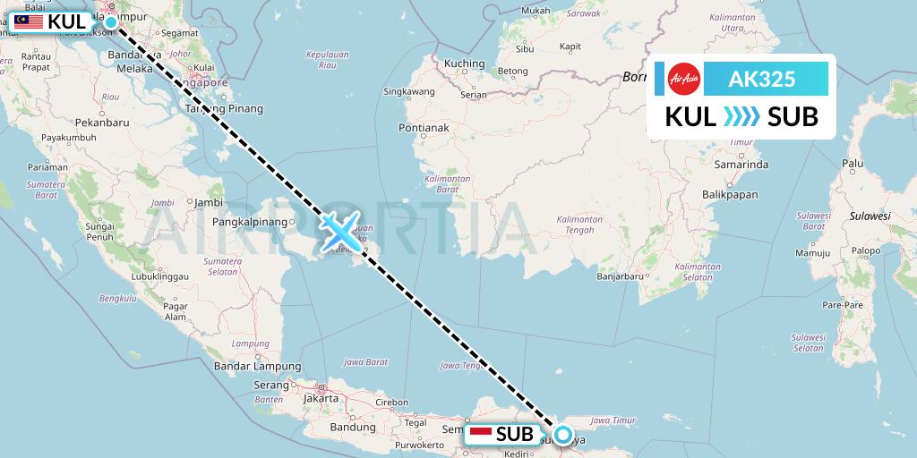 AK325 AirAsia Flight Map: Kuala Lumpur to Surabaya