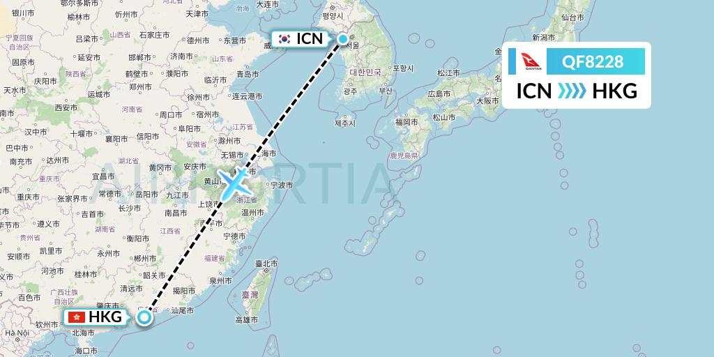 QF8228 Qantas Flight Map: Seoul to Hong Kong