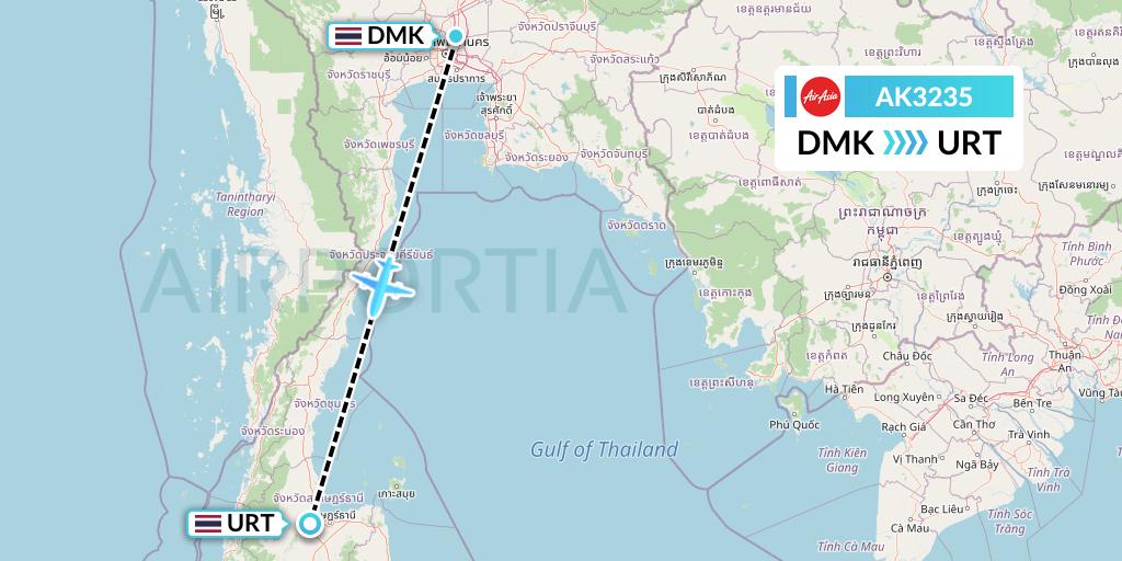 AK3235 AirAsia Flight Map: Bangkok to Surat Thani