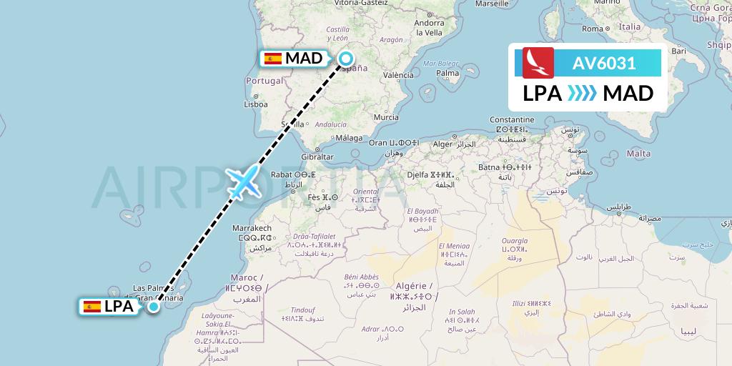 AV6031 Avianca Flight Map: Las Palmas to Madrid