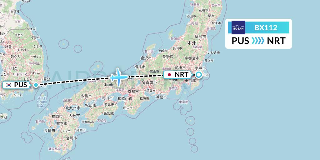 BX112 Air Busan Flight Map: Busan to Tokyo