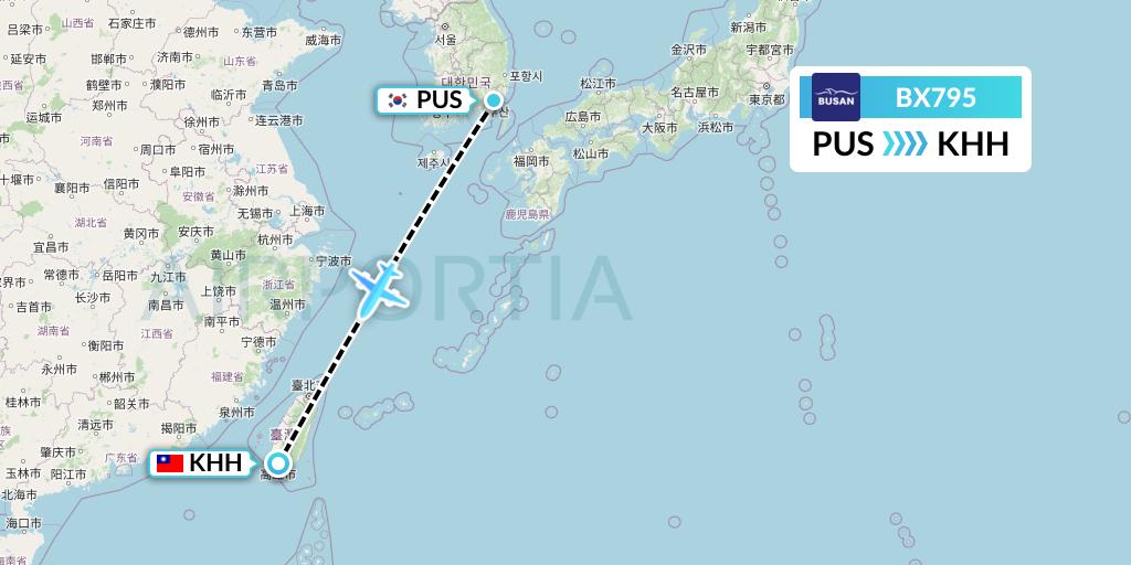 BX795 Air Busan Flight Map: Busan to Kaohsiung