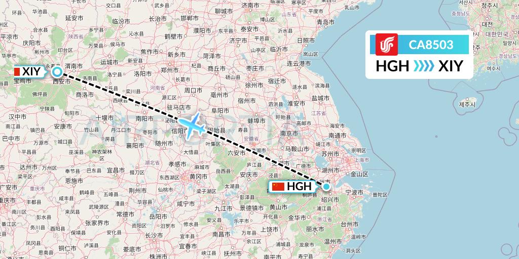 CA8503 Air China Flight Map: Hangzhou to Xi'an