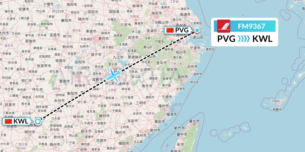 FM9367 Shanghai Airlines Flight Map: Shanghai to Guilin
