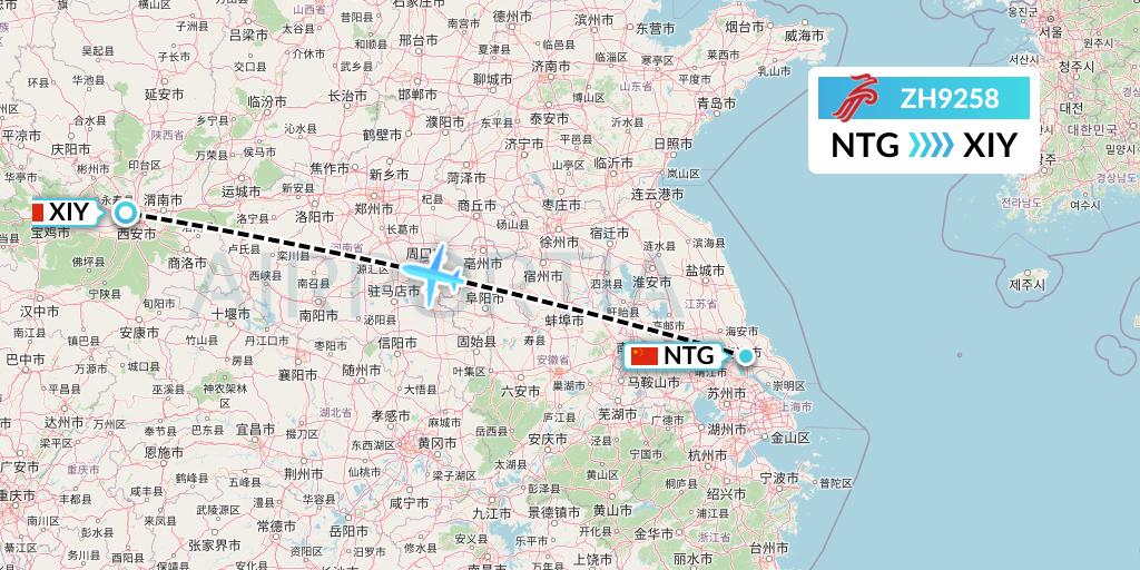 ZH9258 Shenzhen Airlines Flight Map: Nantong to Xi'an