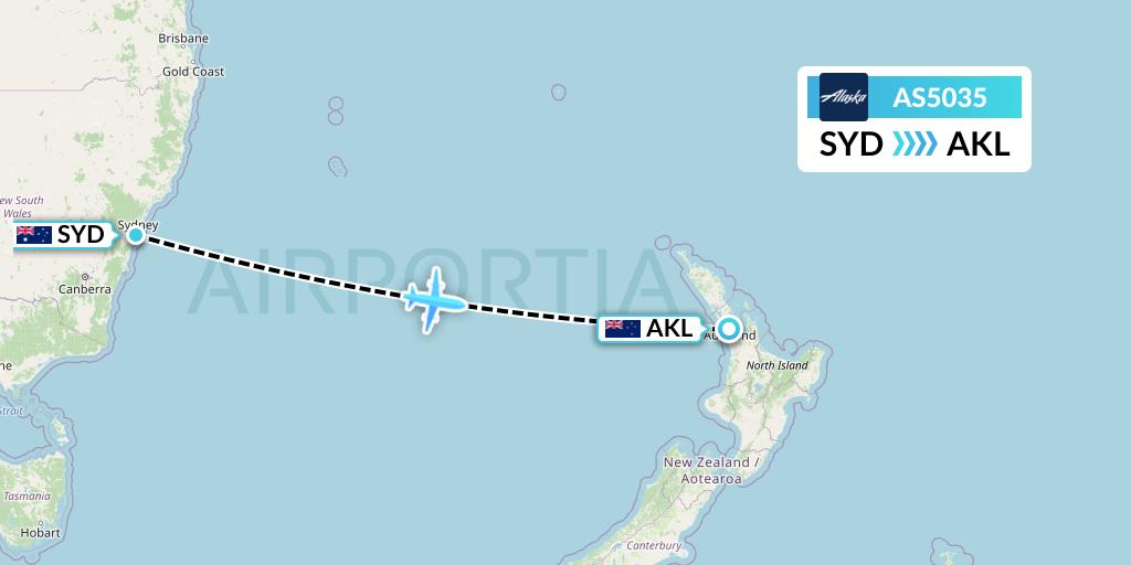AS5035 Alaska Airlines Flight Map: Sydney to Auckland