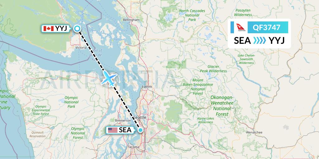 QF3747 Qantas Flight Map: Seattle to Victoria