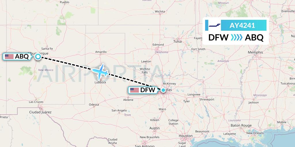 AY4241 Finnair Flight Map: Dallas to Albuquerque