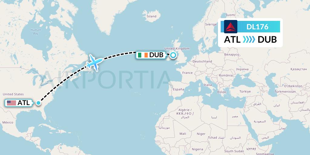 DL176 Delta Air Lines Flight Map: Atlanta to Dublin