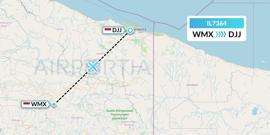 IL7364 Trigana Air Service Flight Map: Wamena to Jayapura