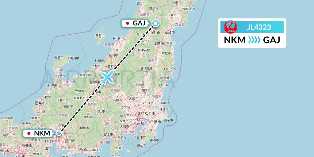 JL4323 Japan Airlines Flight Map: Nagoya to Yamagata