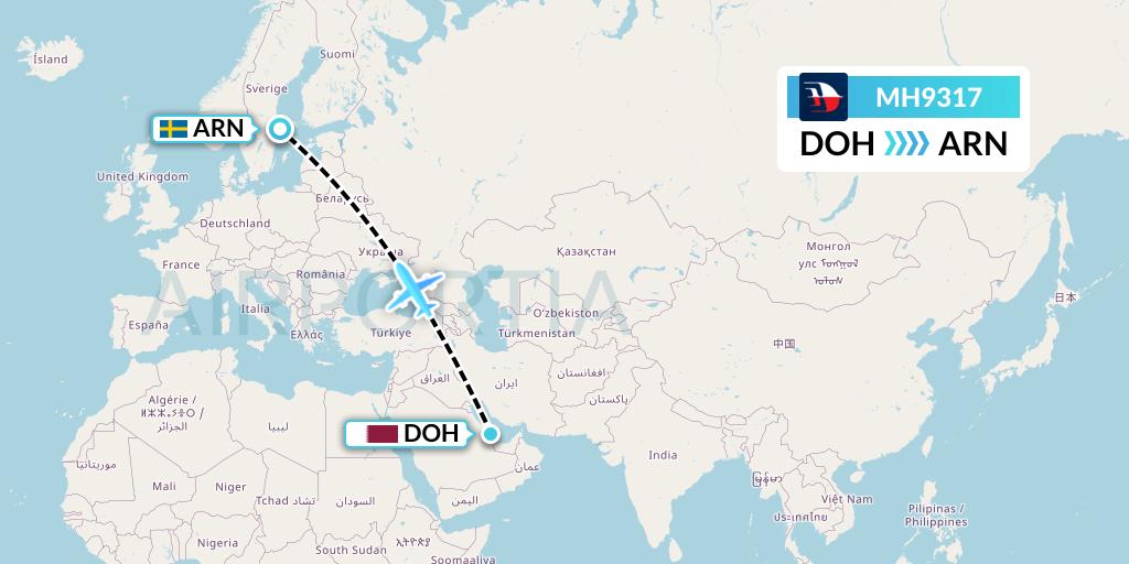 MH9317 Malaysia Airlines Flight Map: Doha to Stockholm