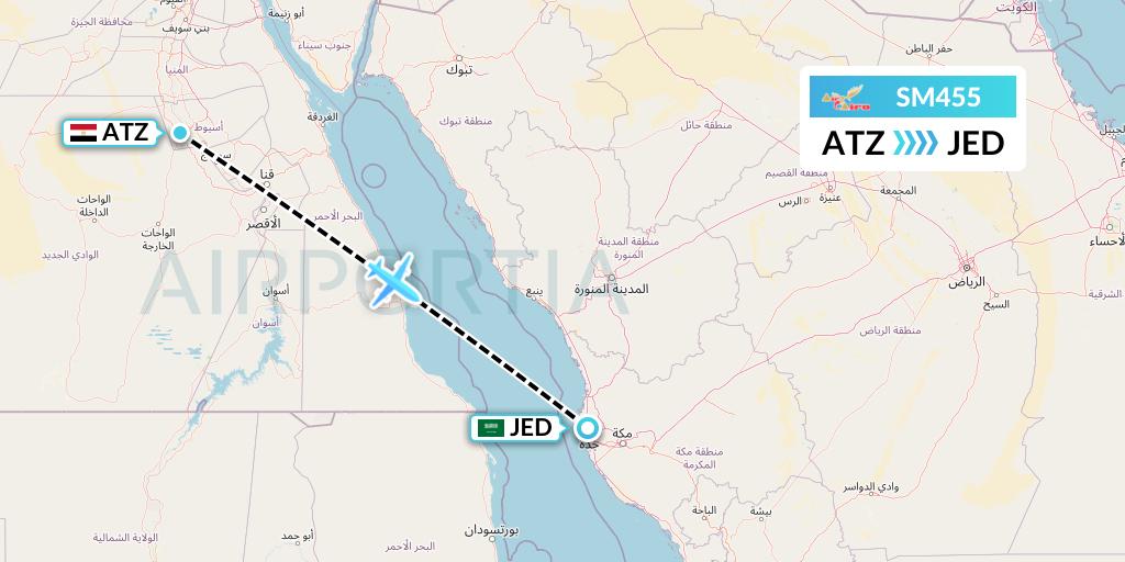 SM455 Air Cairo Flight Map: Assiut to Jeddah