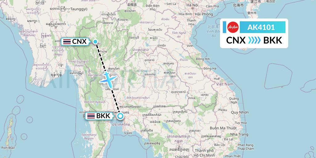AK4101 AirAsia Flight Map: Chiang Mai to Bangkok