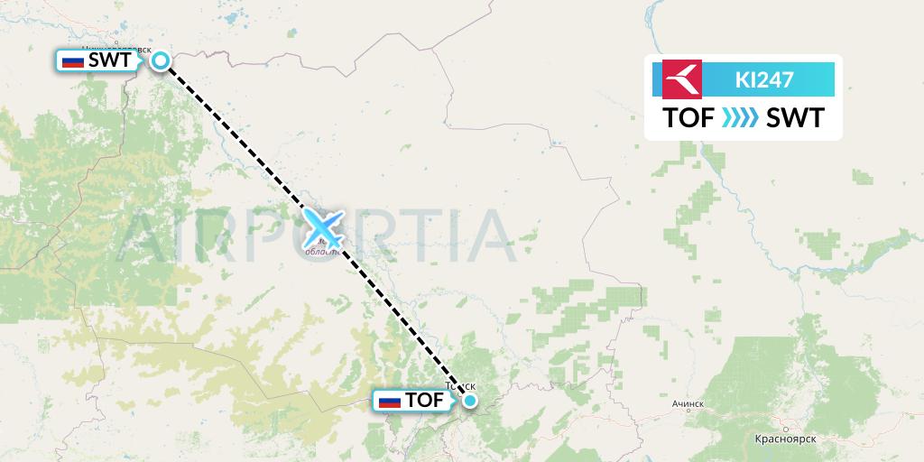 KI247 Krasavia Flight Map: Tomsk to Strezhevoy