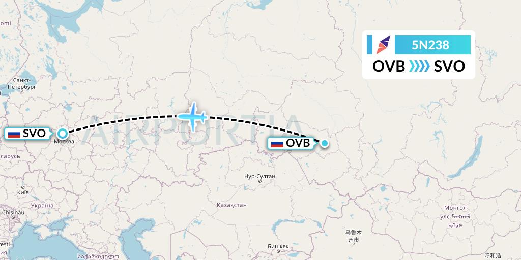 5N238 Nordavia Flight Map: Novosibirsk to Moscow