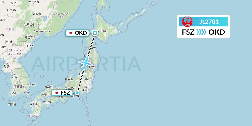 JL2701 Japan Airlines Flight Map: Shizuoka to Sapporo