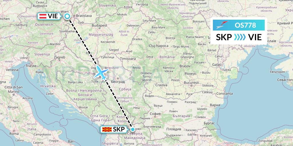 OS778 Austrian Airlines Flight Map: Skopje to Vienna
