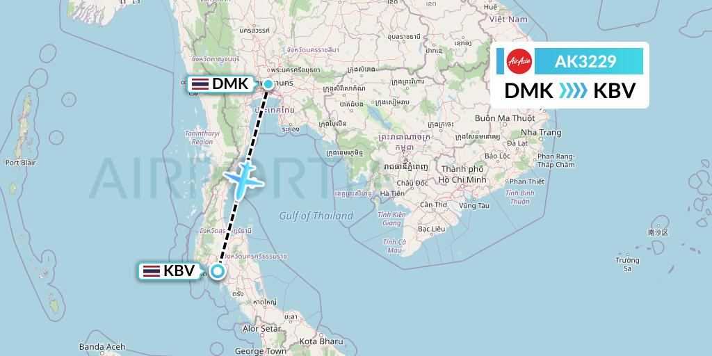 AK3229 AirAsia Flight Map: Bangkok to Krabi