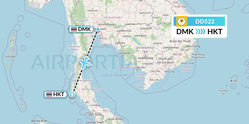 DD522 Nok Air Flight Map: Bangkok to Phuket